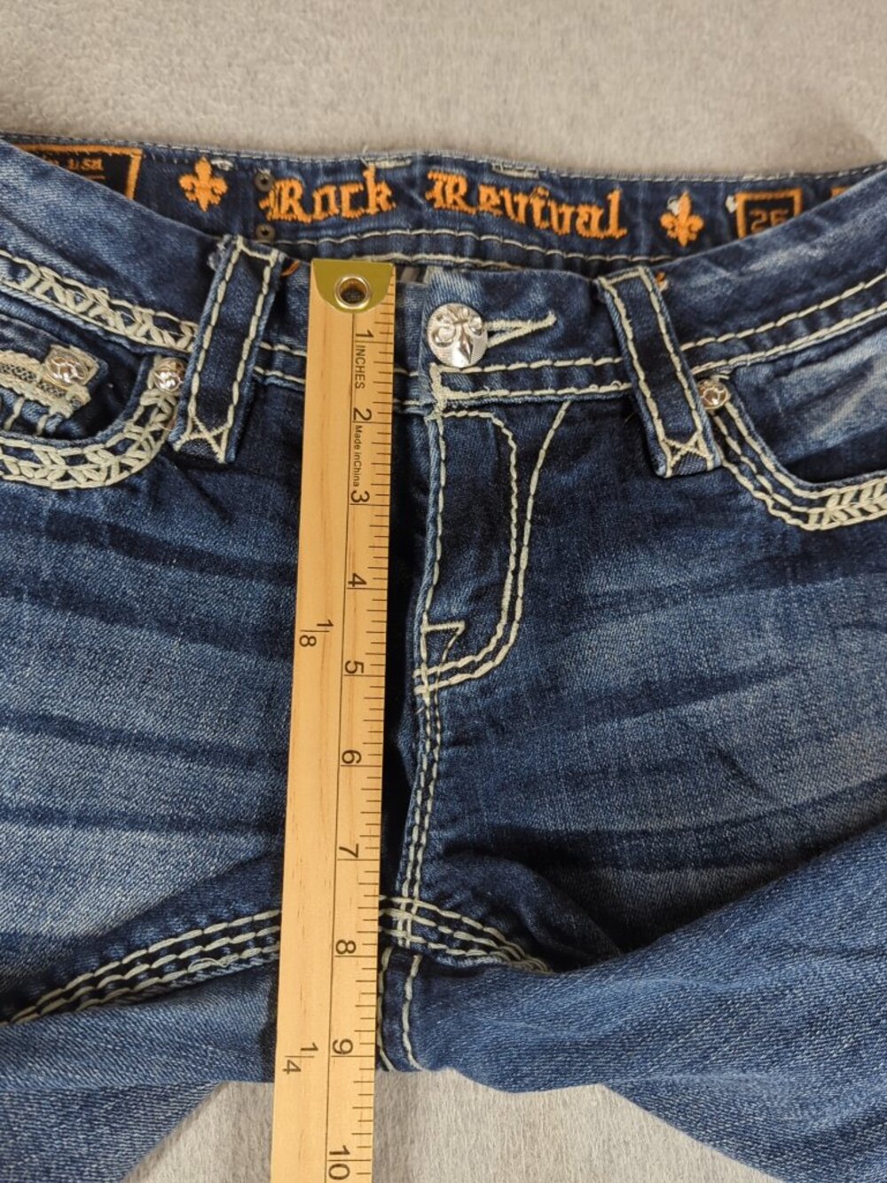 Rock Revival Jeans Women's 26 (Fits 29x28.5) Blue Raizel Easy Boot Thick Stitch - Picture 6 of 11